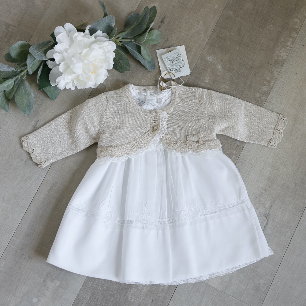 Girls Baby CARDIGAN Shrug Champagne Lace Trim Boutique Special Occasion NWT